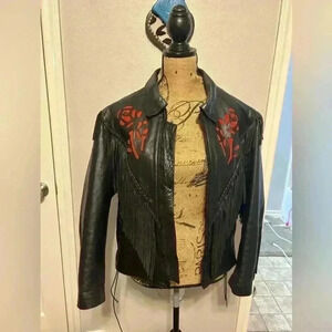 UNIK- Woman’s leather biker jacket size large genuine leather